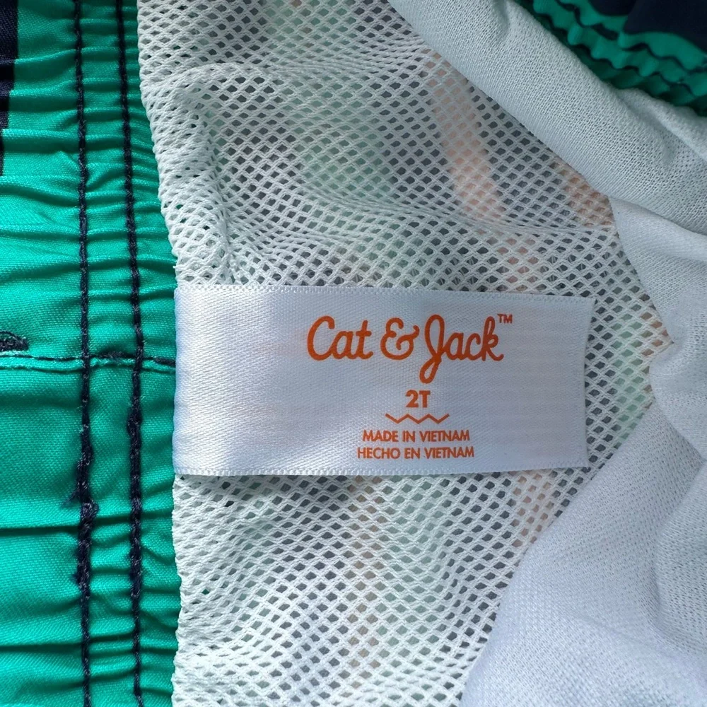 Cat & Jack Striped Swim Trunks in Navy Blue/Green/Peach - Size 2T